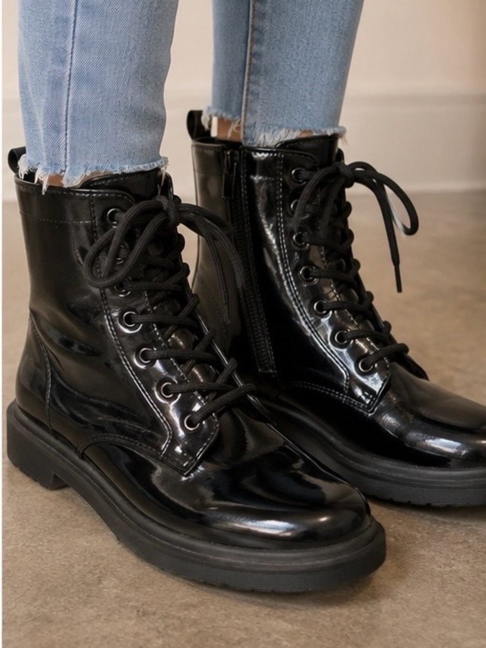 Mossimo Supply Co. Black Patent Lace-Up Combat Boots